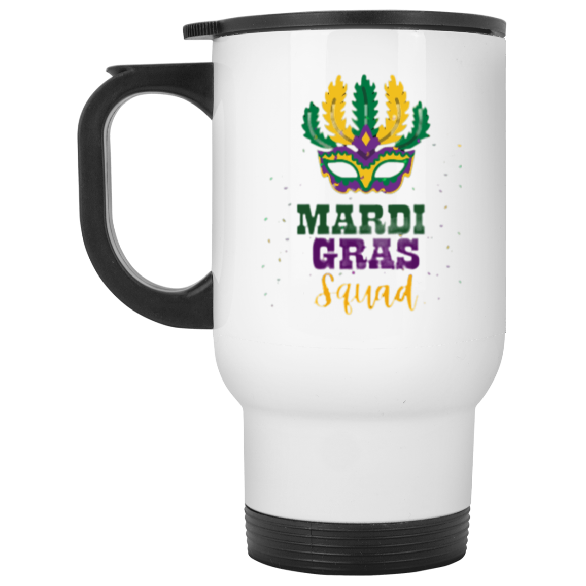 Mardi Gras Squad White Travel Mug (XP8400W)