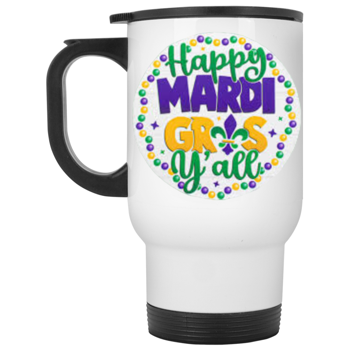 Happy Mardi Gras White Travel Mug (XP8400W)