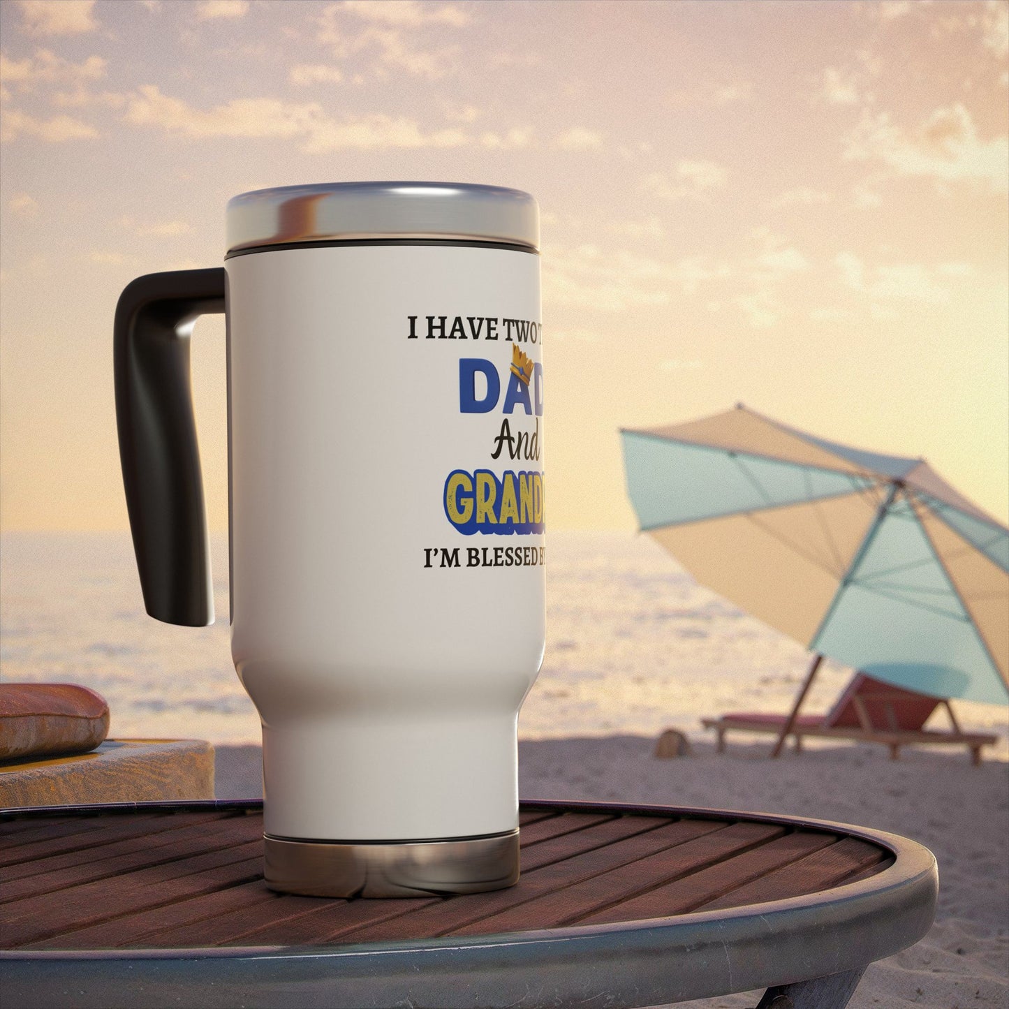 Two Titles-Stainless Steel Travel Mug with Handle, 14oz