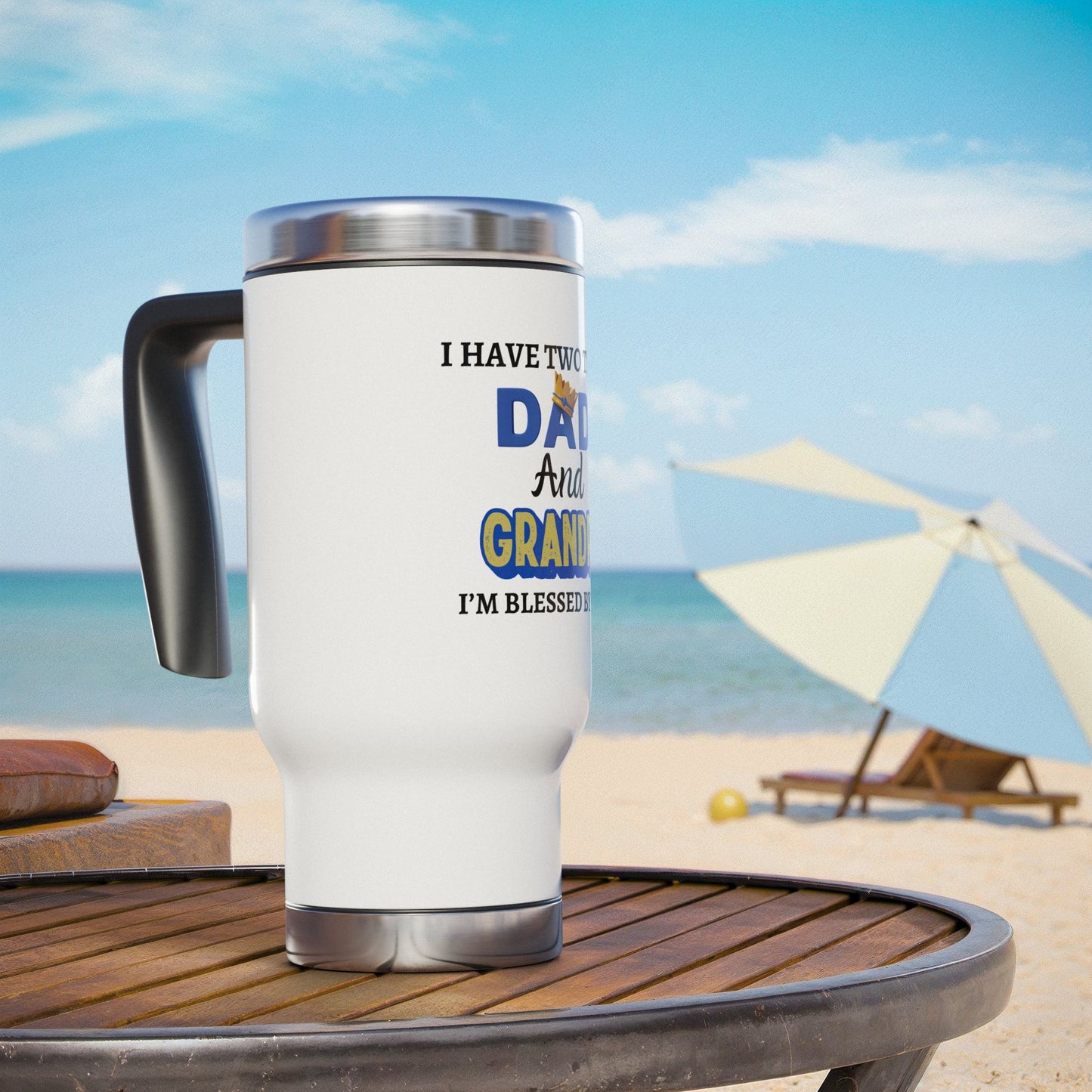 Two Titles-Stainless Steel Travel Mug with Handle, 14oz